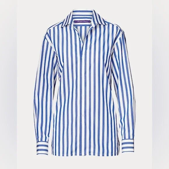 RALPH LAUREN Purple Label collection Blue White Striped Cotton Shirt Sz US 4 - Picture 4 of 6